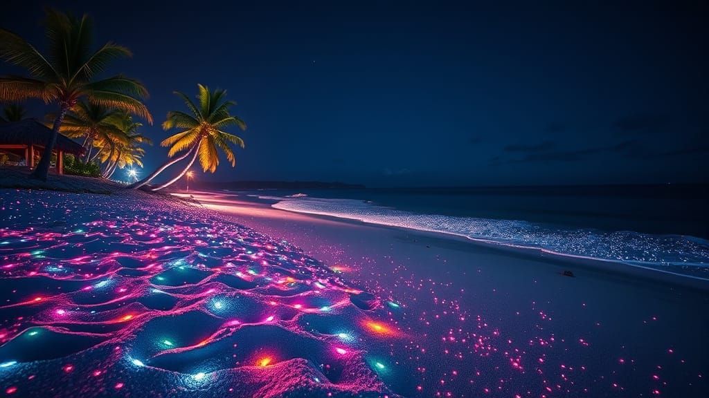 Hyperrealistic Beach Scene at Night