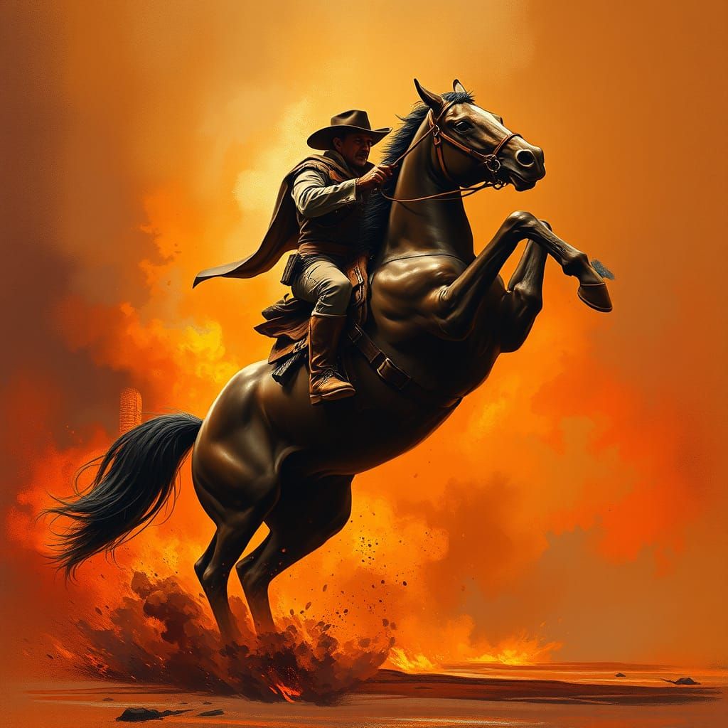 Cowboy in Hellish Western Landscape, Dark Fantasy Art