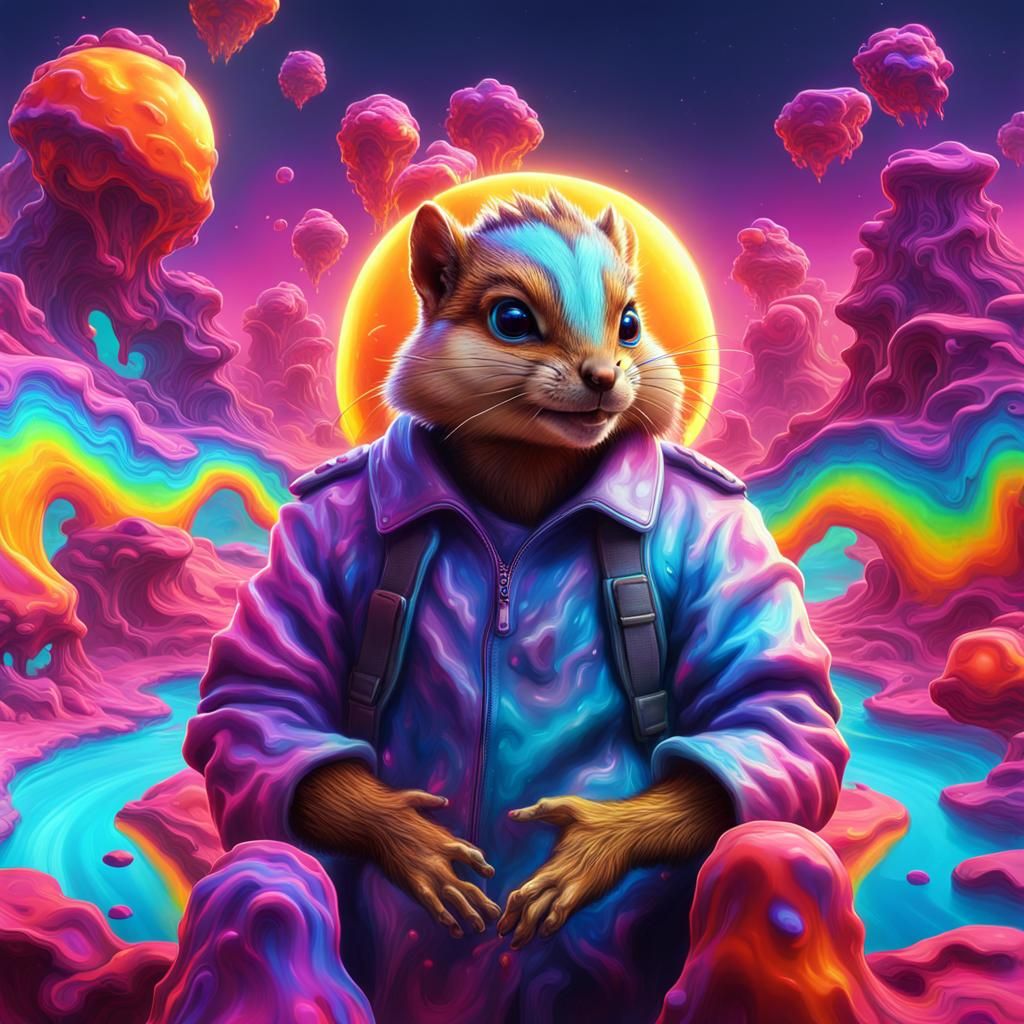 Psychedelic Melting Wax Chipmunk with Halo
