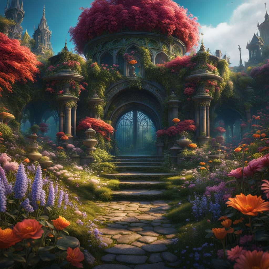 Fantastical Secret Flower Garden in Detailed Matte Painting