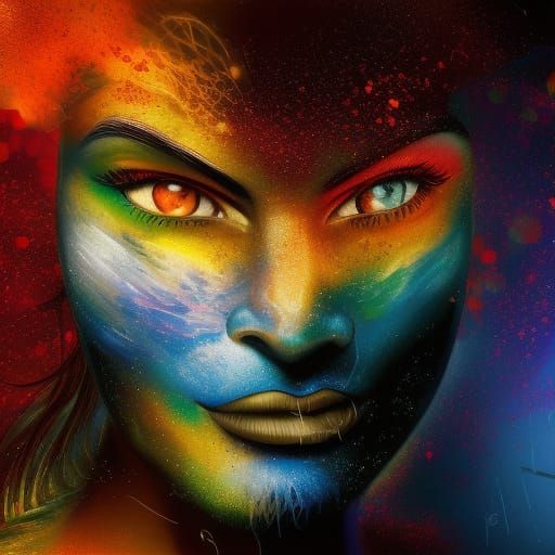 Hyperrealistic Meteorite View of a Colorful Face