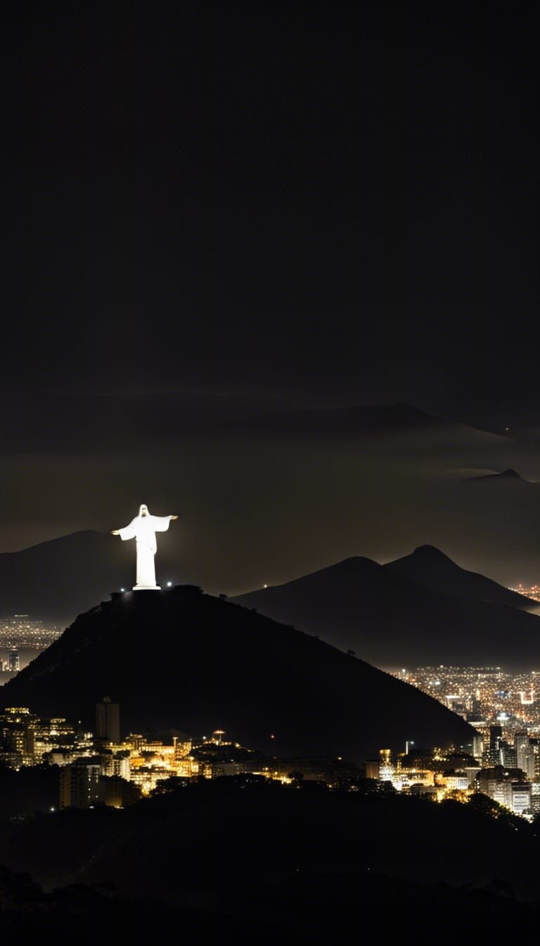 Christ the Redeemer Statue Under Halo Moon