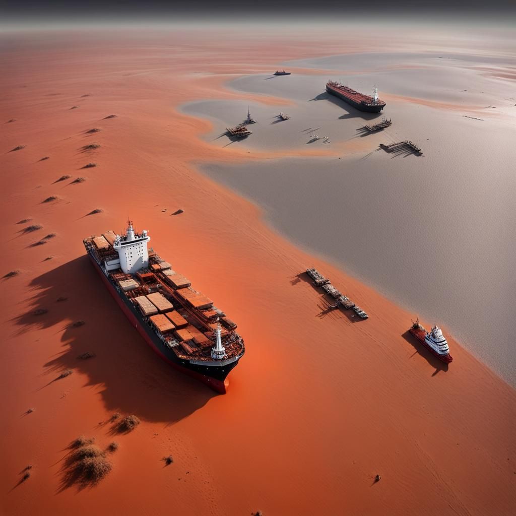 Surreal Desert Shipwrecks in Orange Wasteland