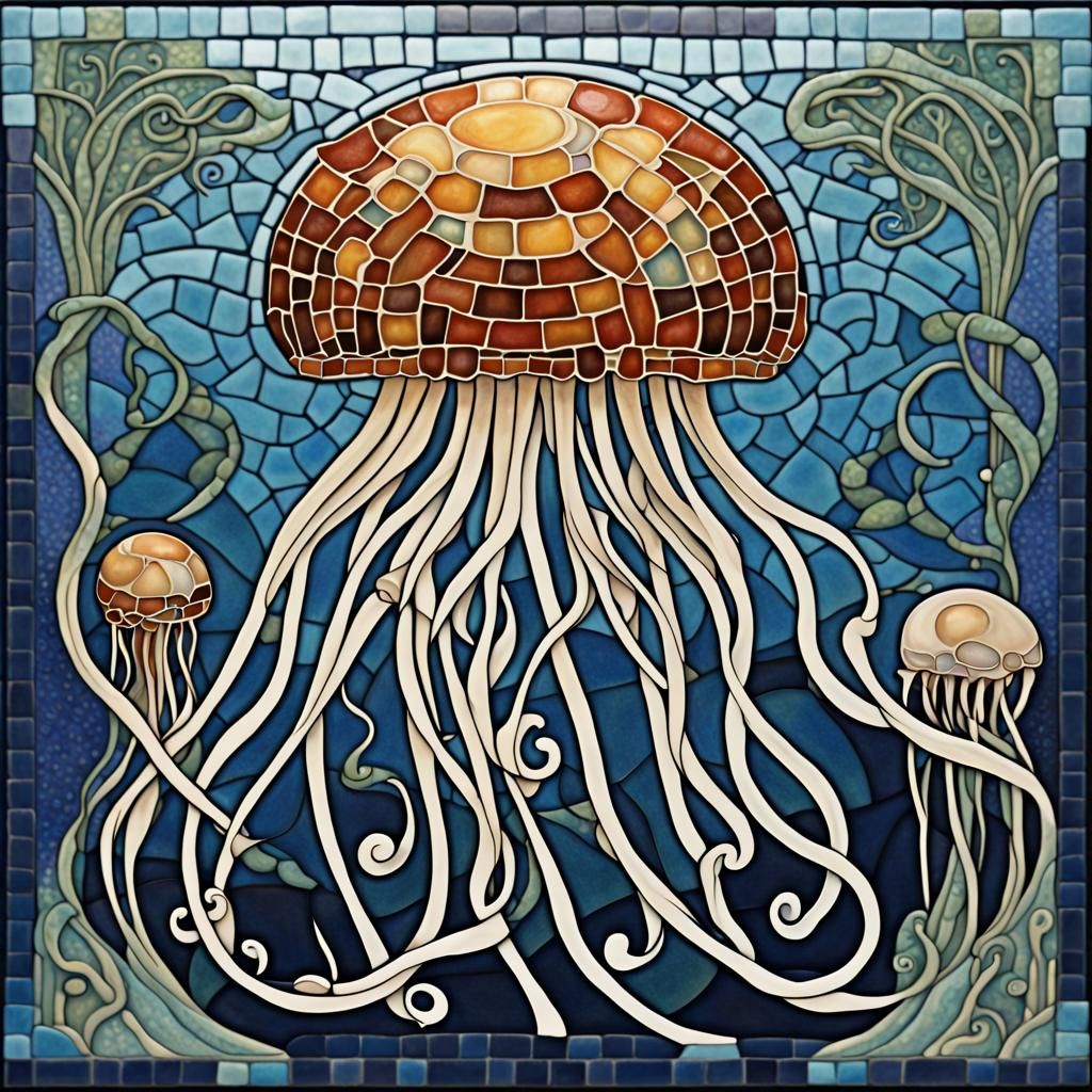 Art Nouveau Mosaic: Jellyfish in the Ocean