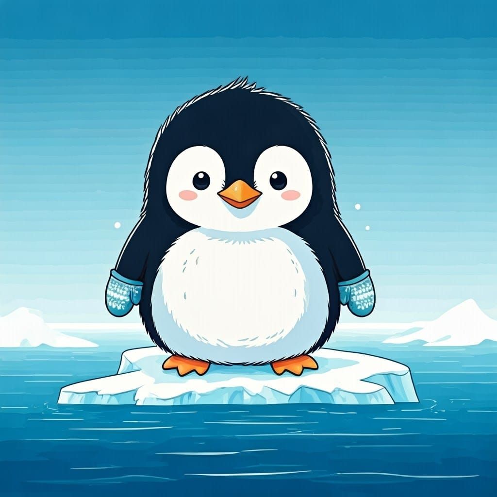 Whimsical Chibi Penguin in Japanese Anime Style