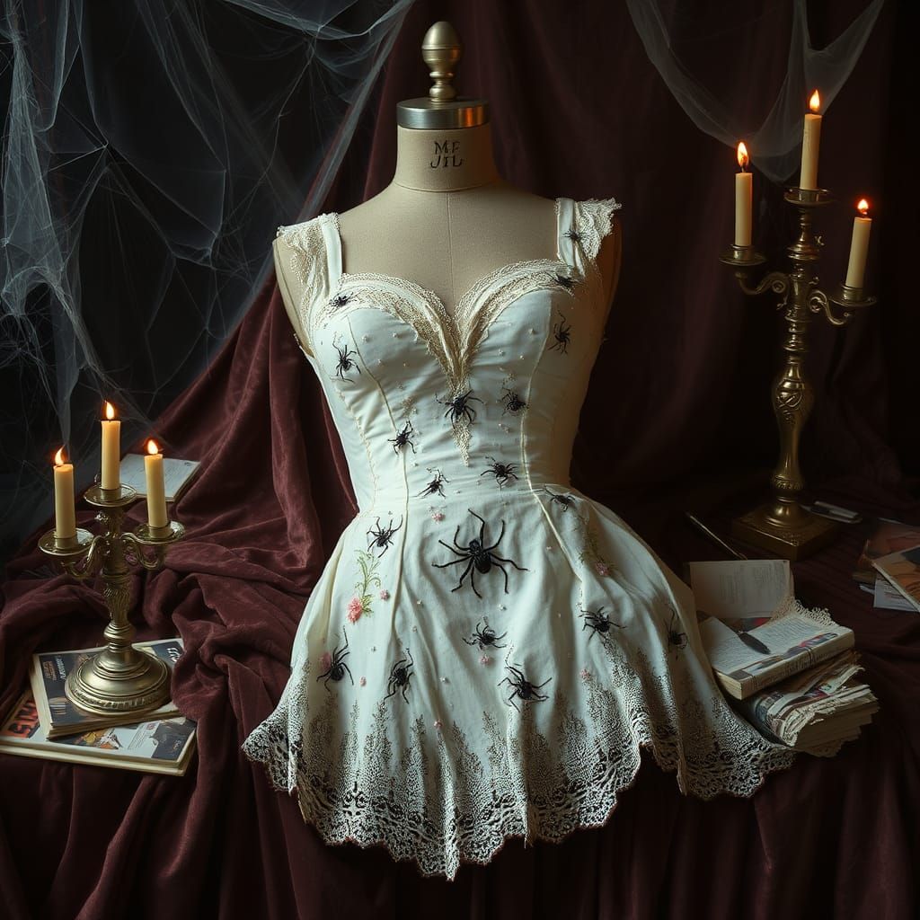 Spider and Flower Bodice on Mannequin