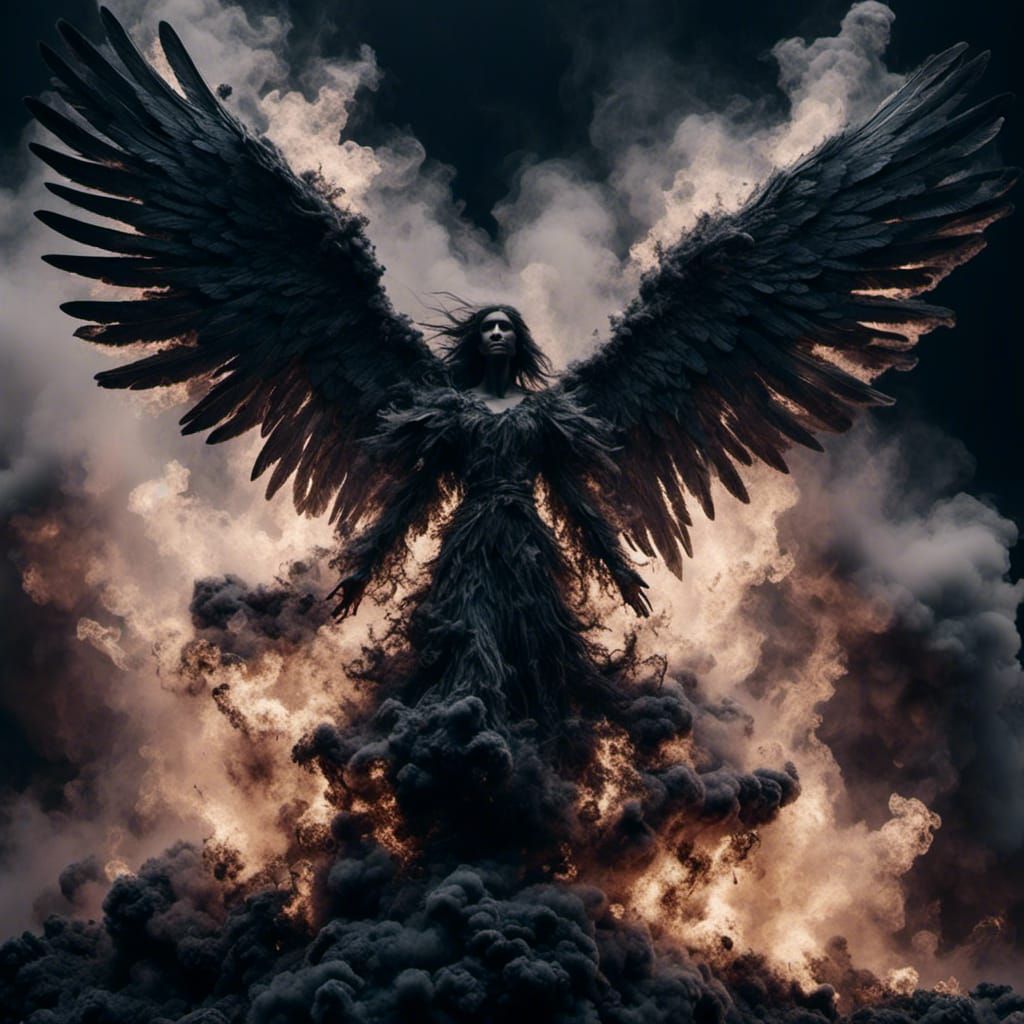 A dark angel <lora:Dark Light Angels:1.0> embrace with passi...