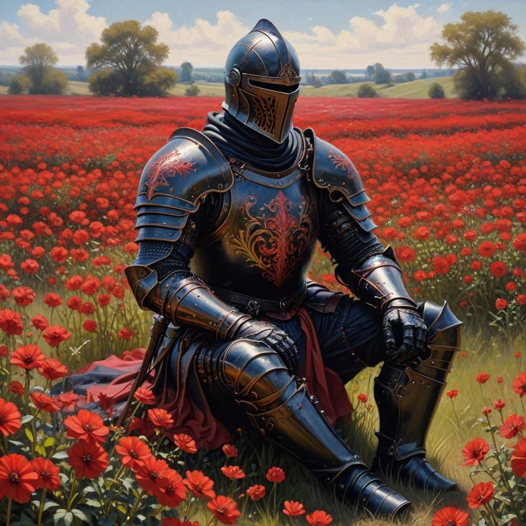 Medieval Knight in Crimson Bloom