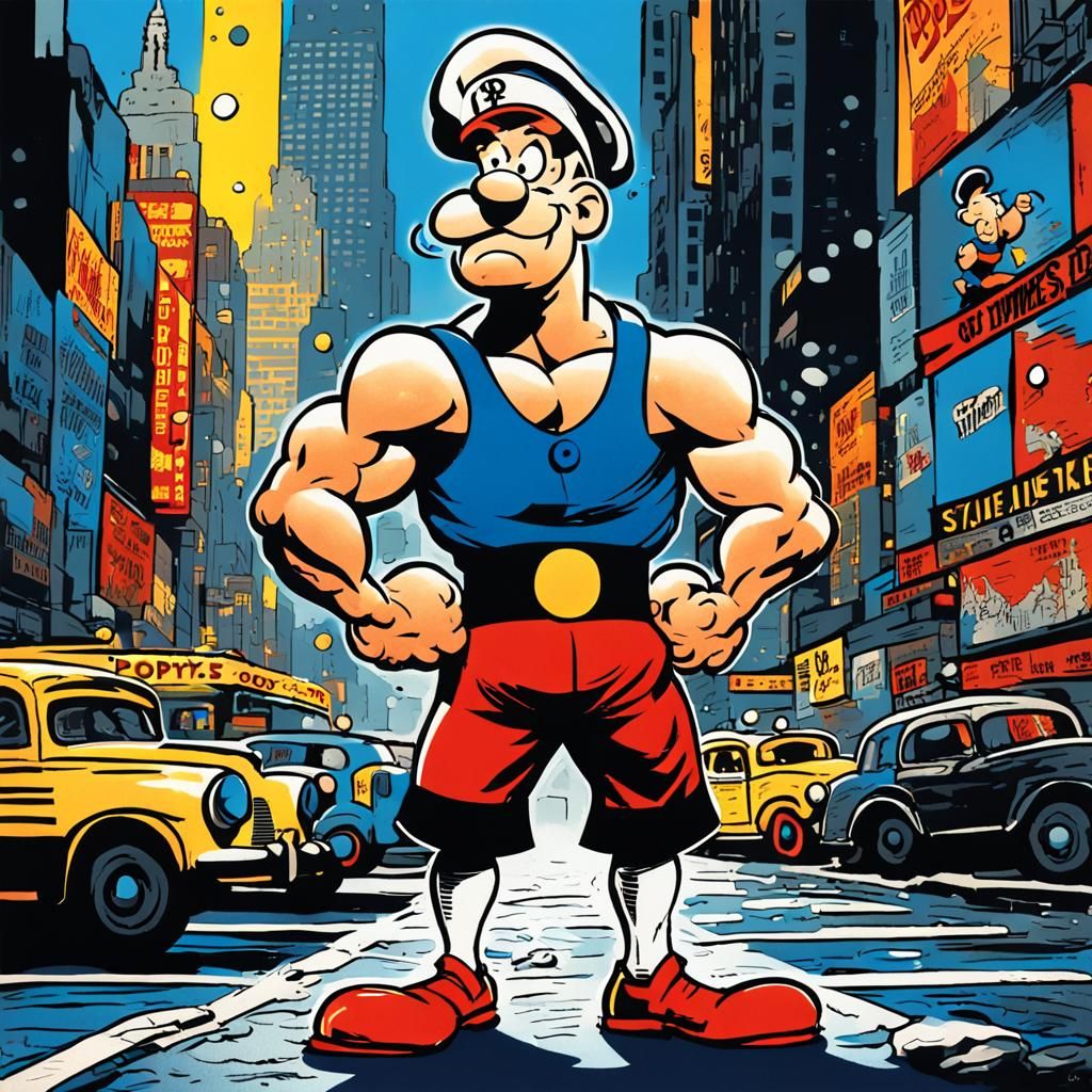 Popeye in Bustling New York: Comic Book Art