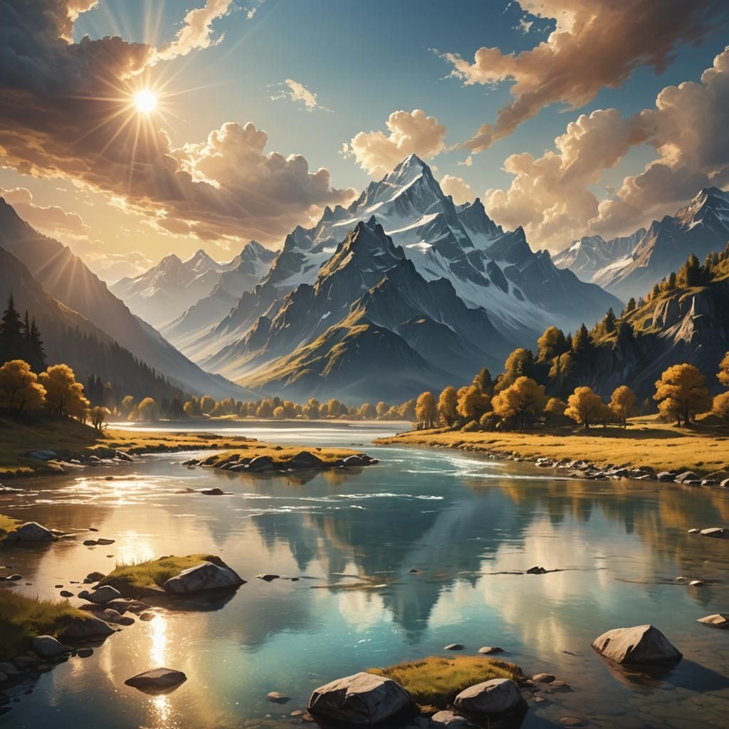 Majestic Mountain Range with Shimmering River