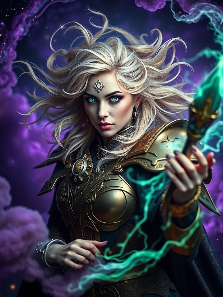 Celestial Sorceress Portrait with Stardust Hair