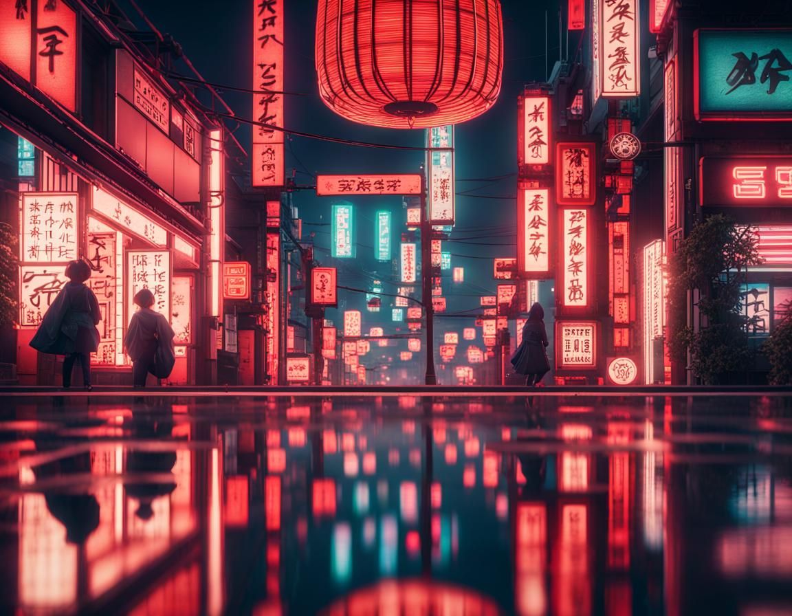 Neon Cityscape Reflection: Hyperrealistic 3D Game Art