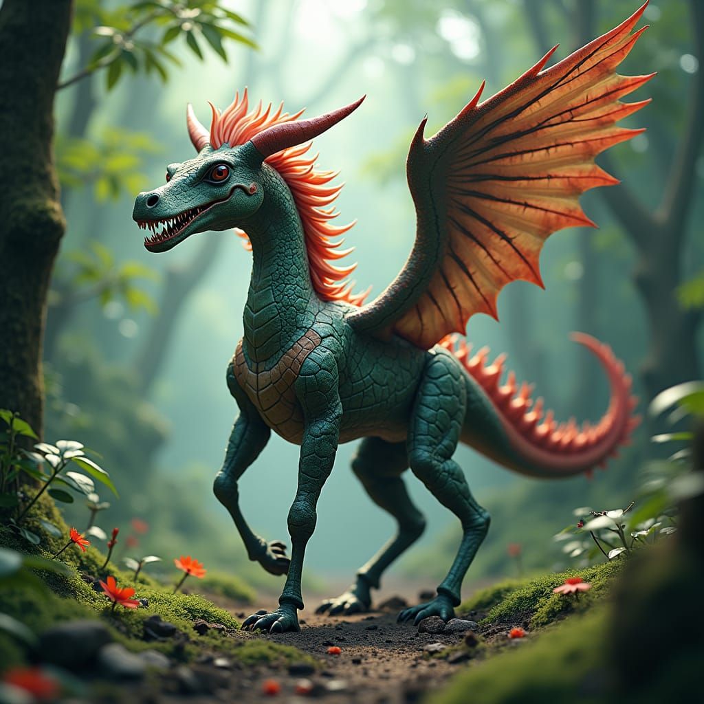 Otherworldly Creature in Rainforest as Digital Art