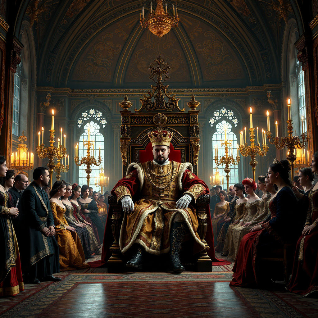 King Henry VIII and Court in Opulent Renaissance Style
