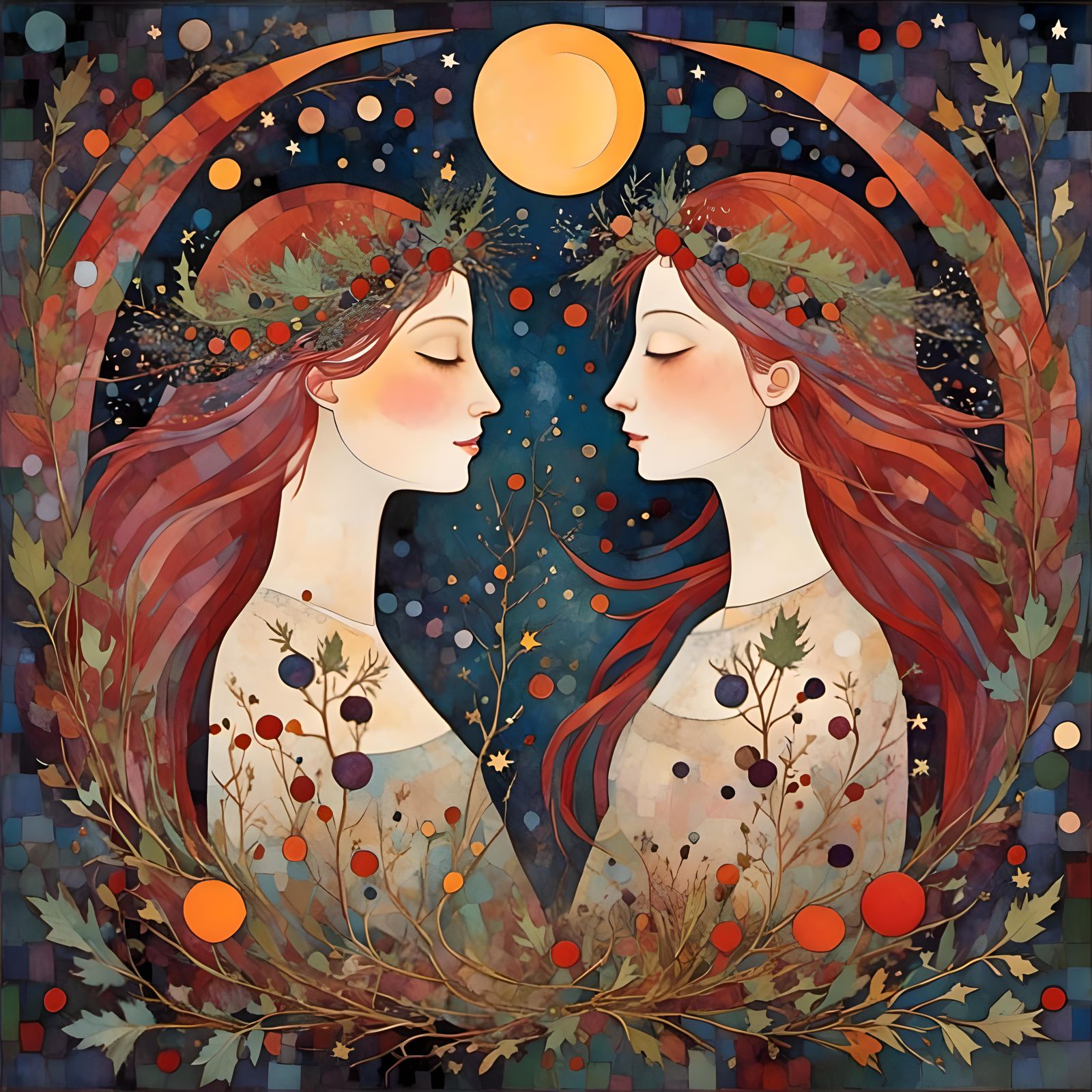 Mystical Pagan Twins Under a Blood Moon