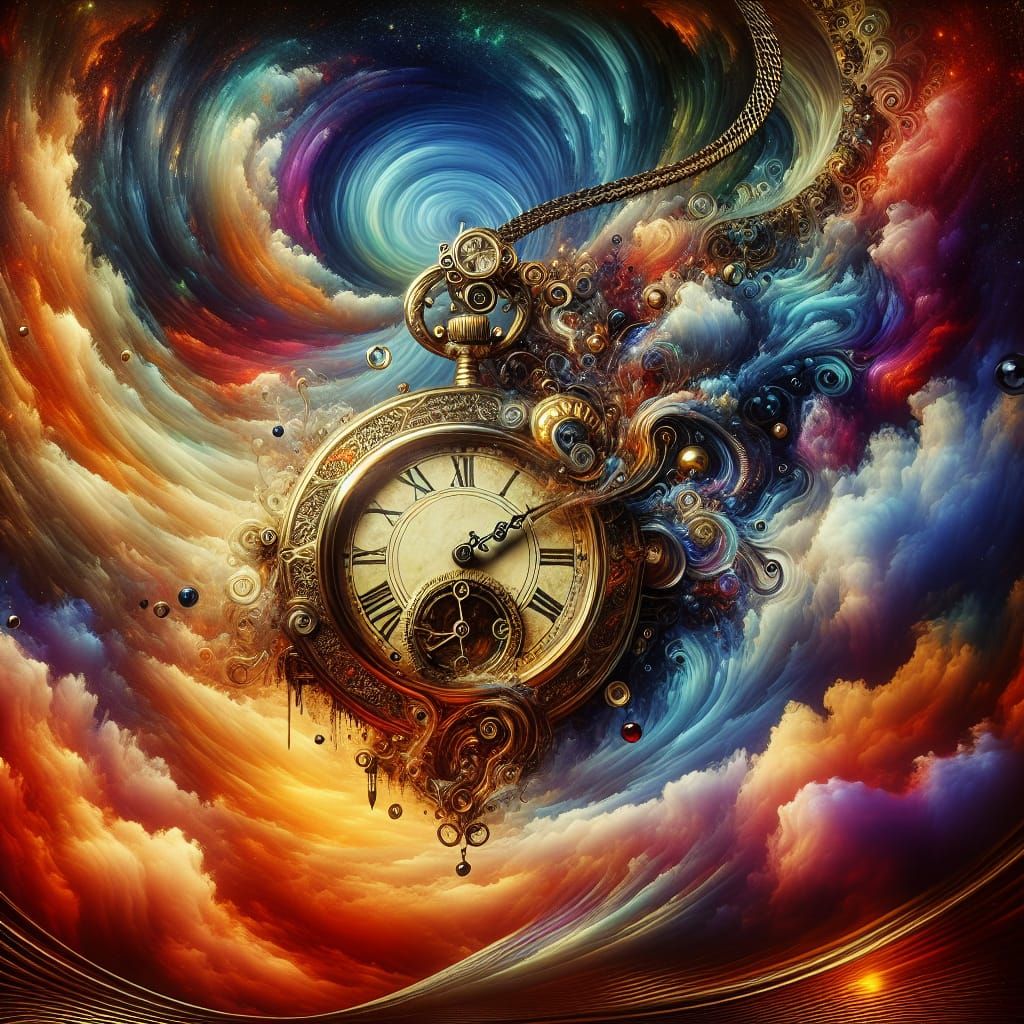 Vintage Watch in Surreal, Colorful Time Whirlpool