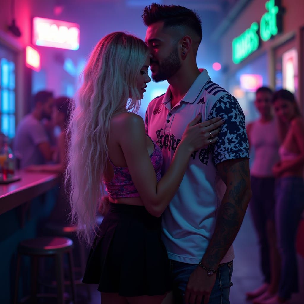 Mexican Bar Scene: Blonde Woman Dancing with Macho Man