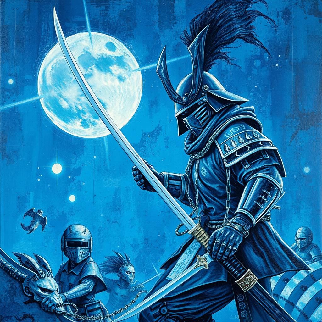 Sci-Fi Samurai Mercenary as Impasto Heavy Metal Art