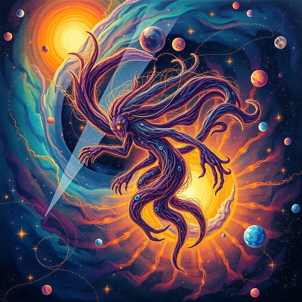 Iridescent Cosmic Entity in Galaxy of Stardust