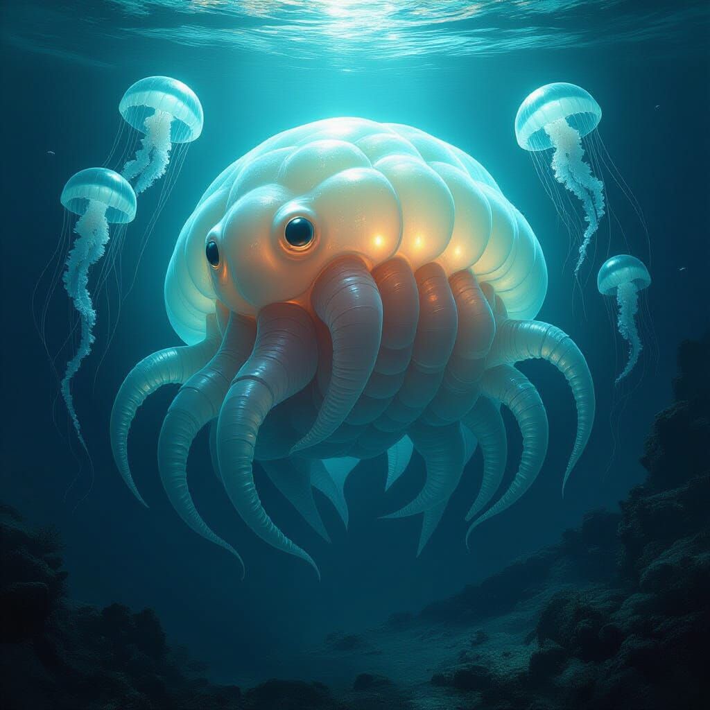 Colossal Blobfish-Slug-Scorpion Hybrid in Abyssal Trench