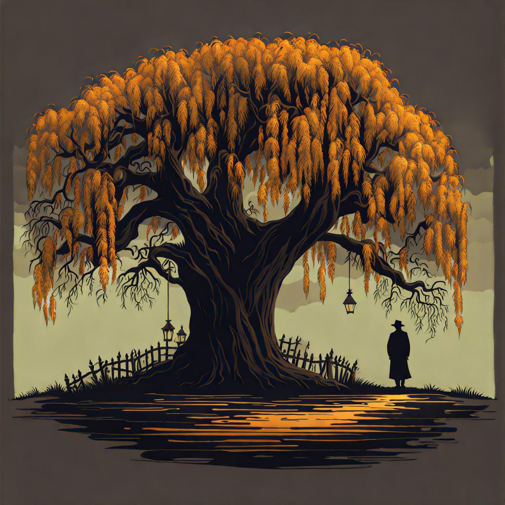Haunting Willow Tree: An Eerie Landscape
