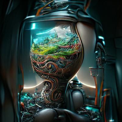 Robot Serpent World in Glass Jar: Digital Art