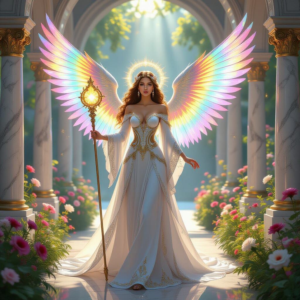 Celestial Angel Queen in Radiant Temple Garden