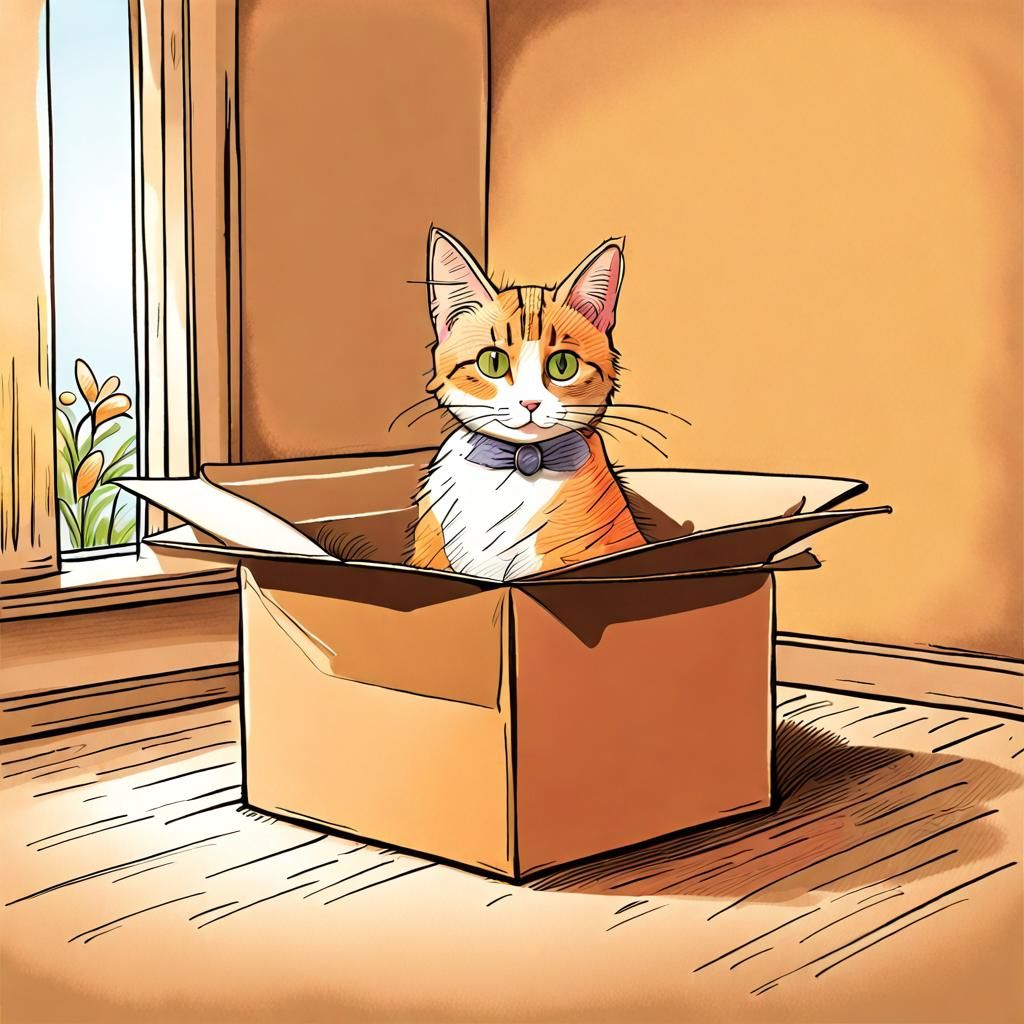 Cartoon Cat on Throne of Cardboard