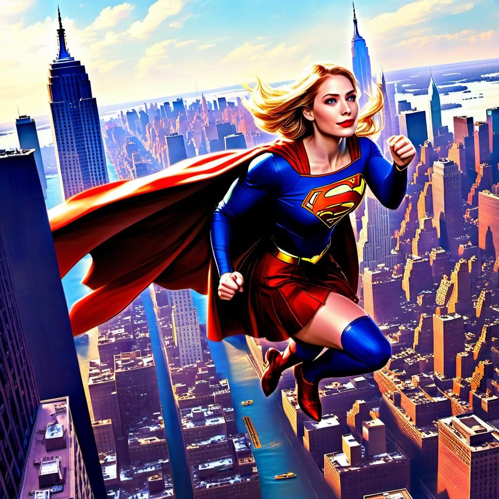 Supergirl Flies Over New York, Comic Book Art