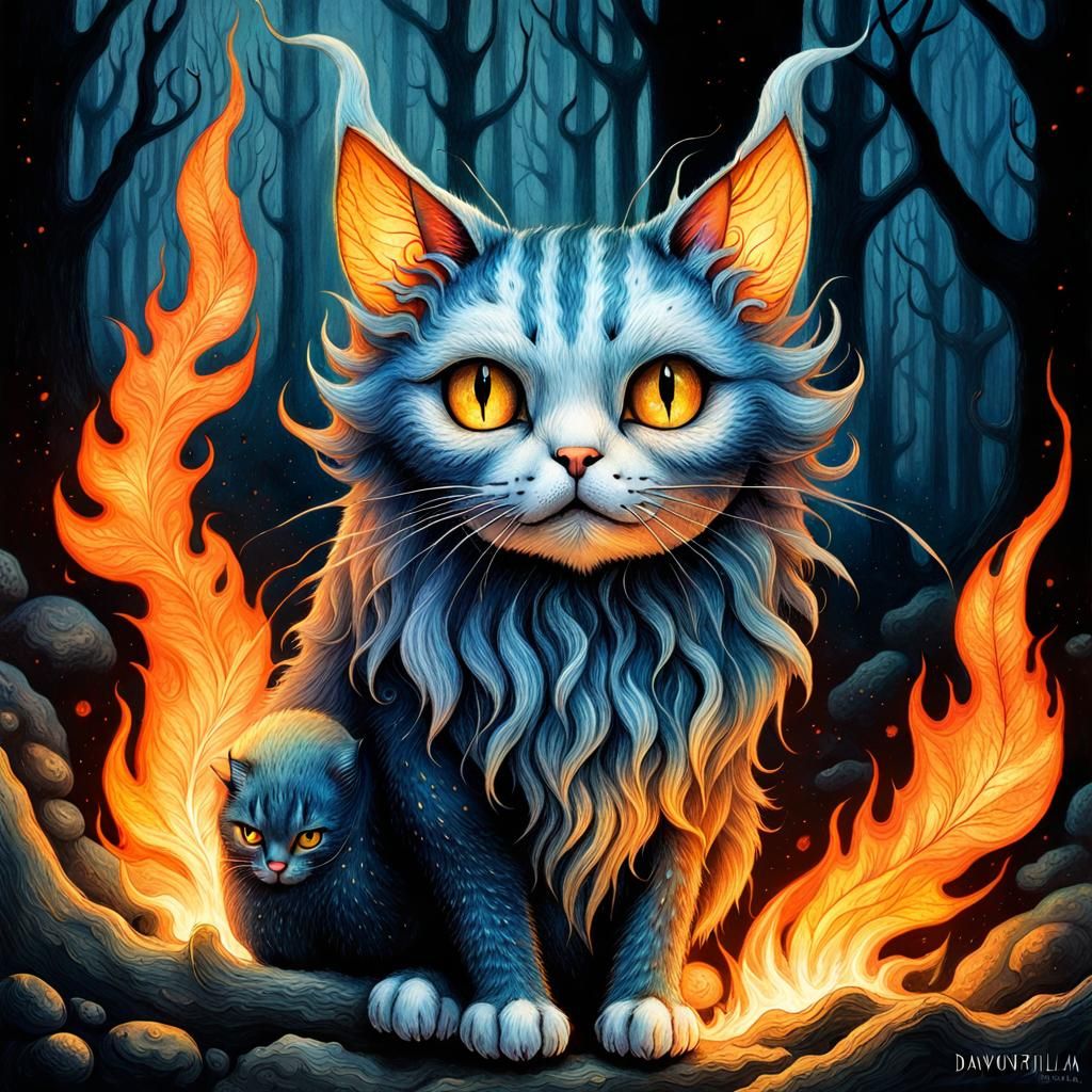 Burning Fairy Cat in Ethereal Wilderness