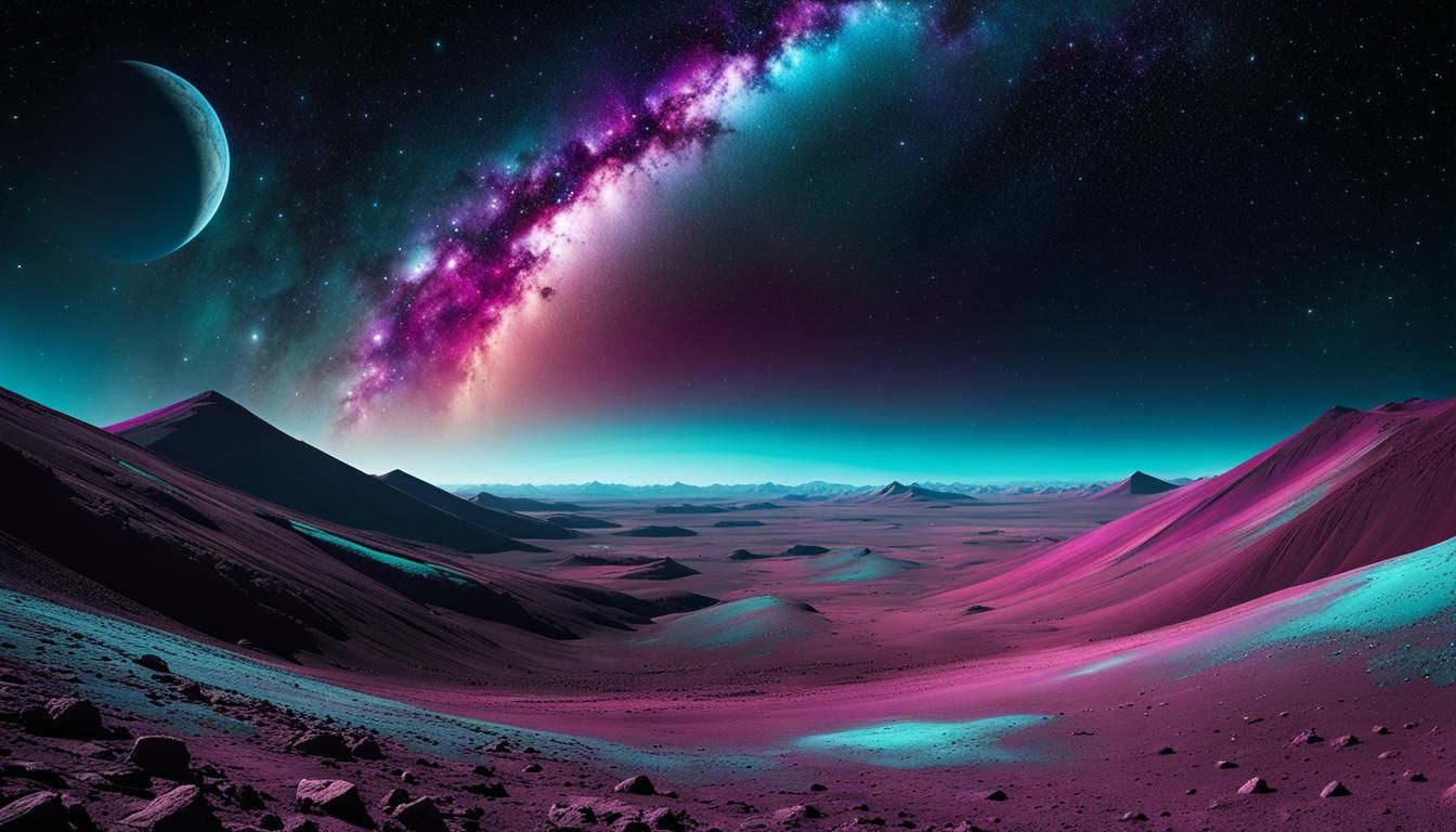 Lunar Landscape with Starry Sky and Nebulae