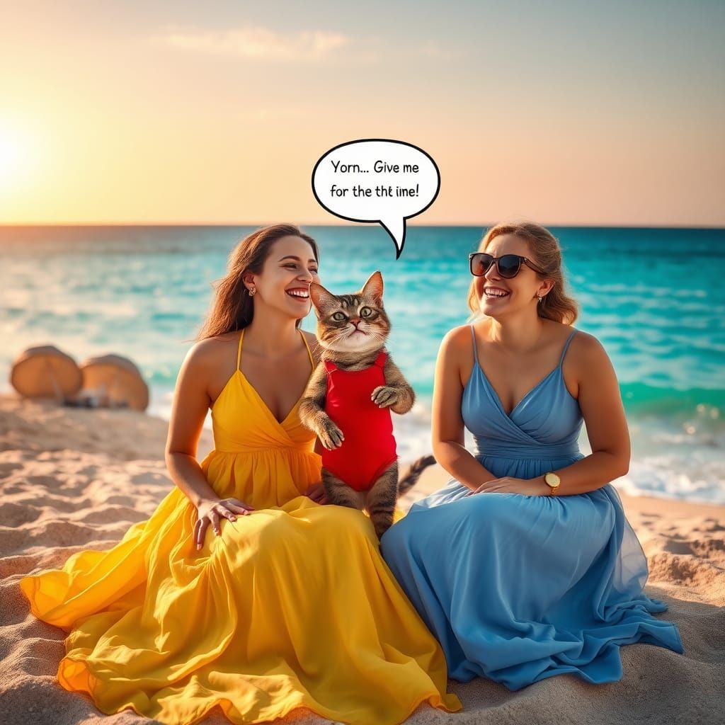 Sun and Moon Ladies Laughing with Cat