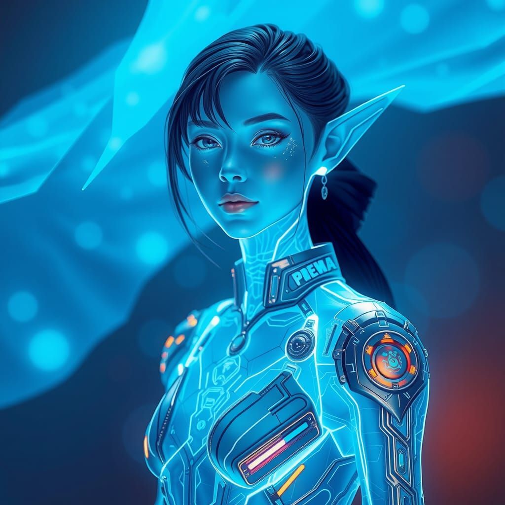Ethereal Hologram High Elf in Sci-Fi Style