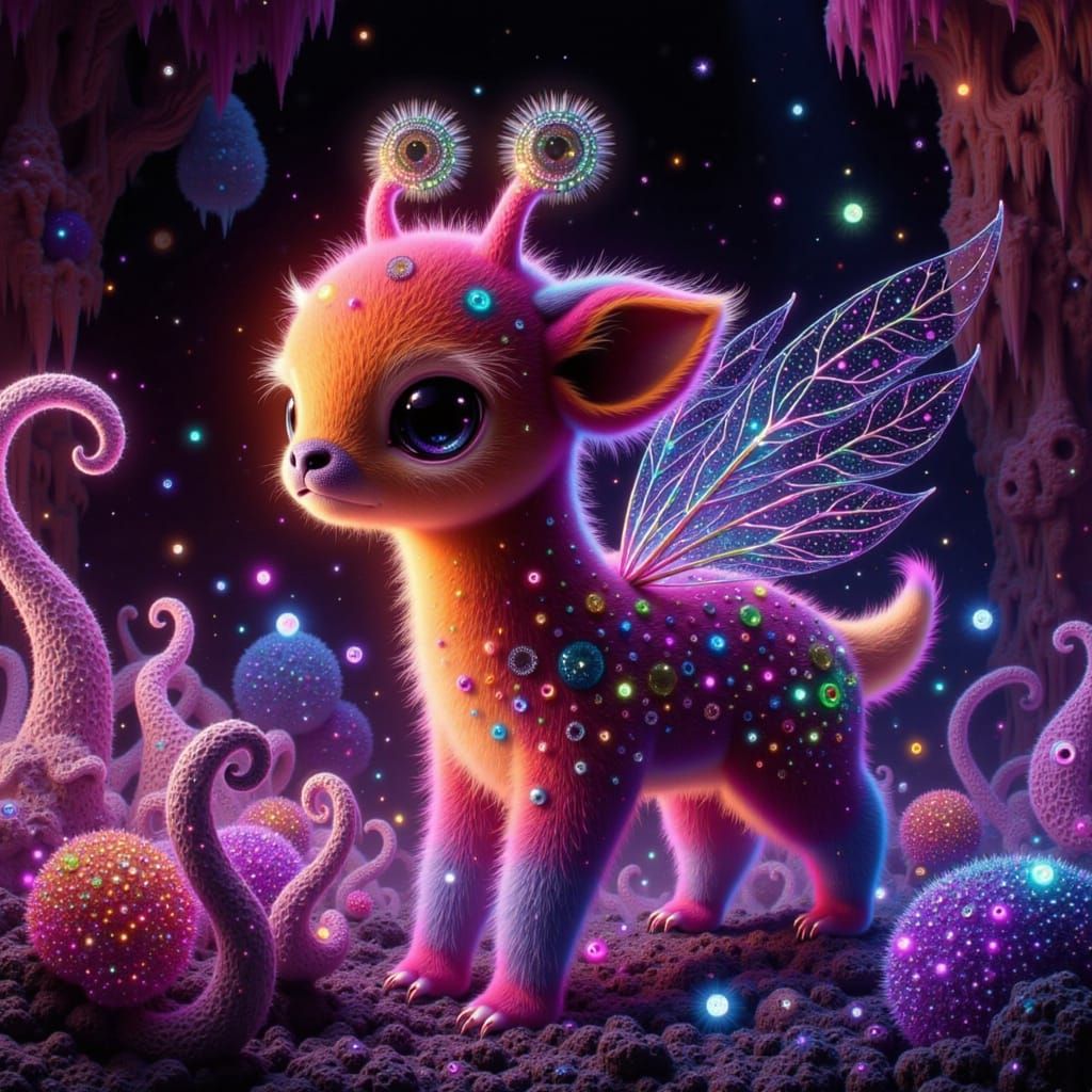 Iridescent Giraffe in Crystalline Cave, Sci-Fi Style