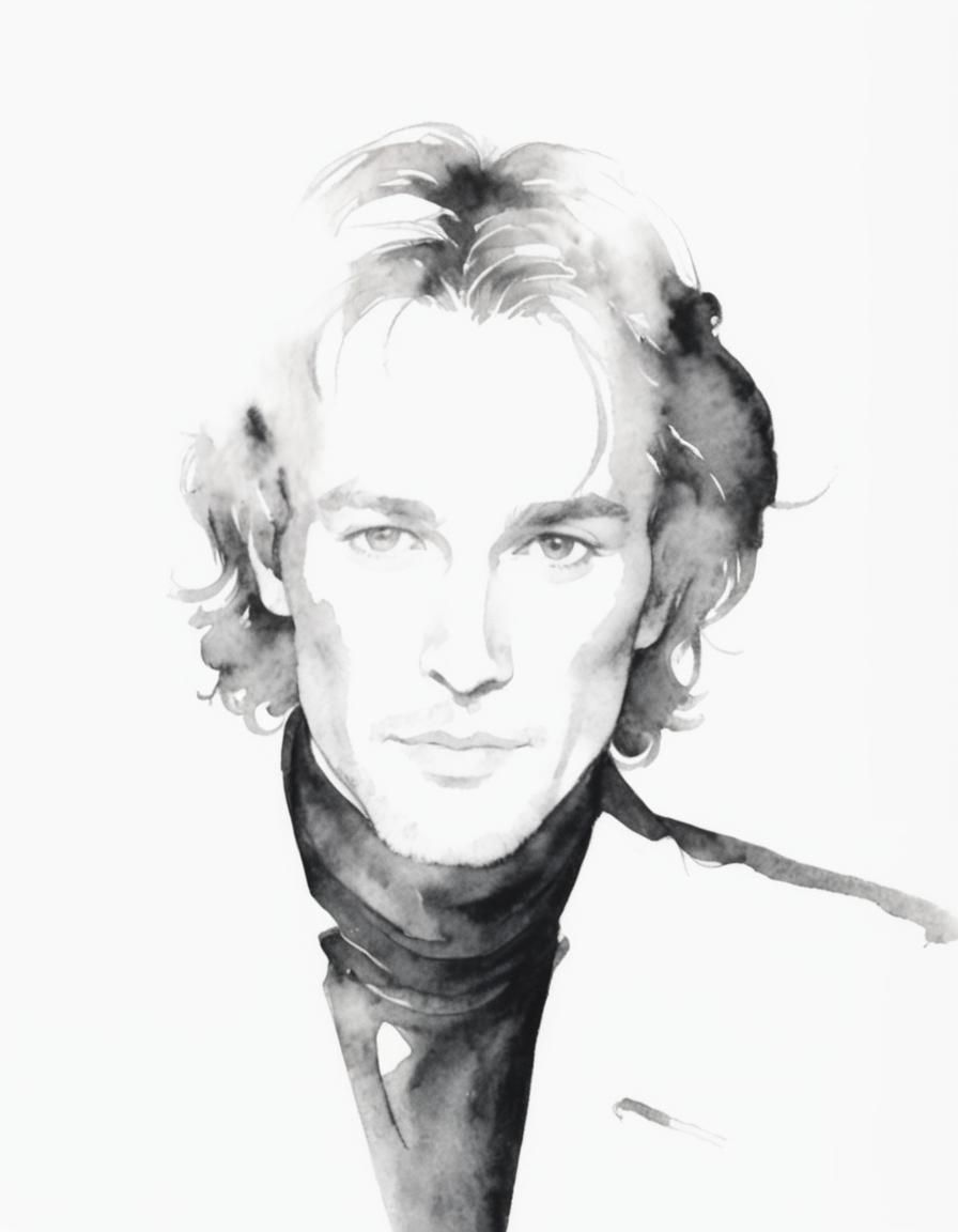 Watercolor Silhouette: Italian Man in Ginkgo Tree Shade