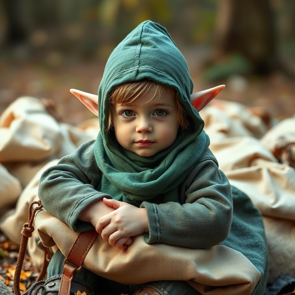 Elf Child Sleeping on Corn Sacks
