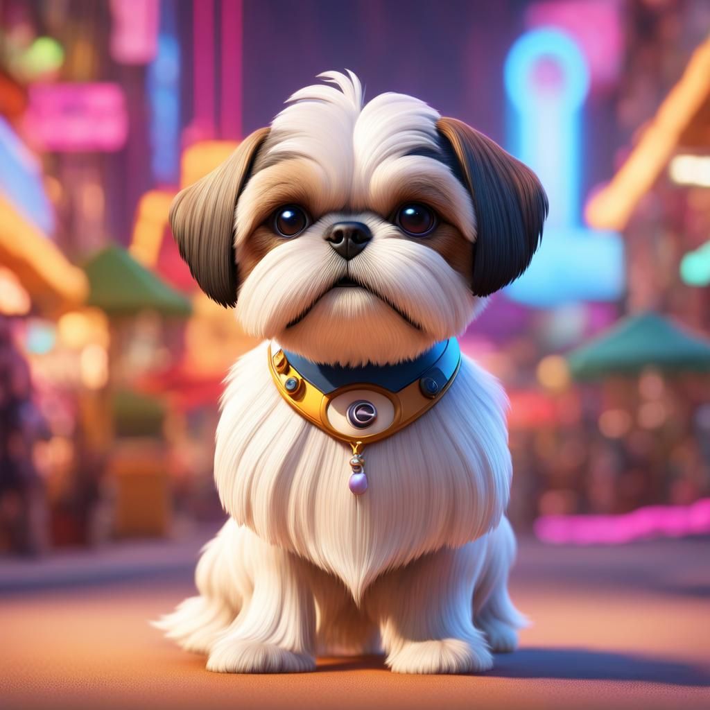 Shih Tzu with Flea Superpowers: Pixar-Style 3D Art