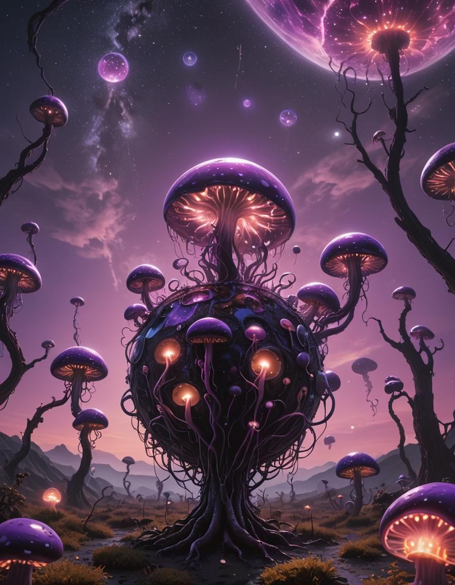 Bioluminescent Surreal Sphere in Dreamscape