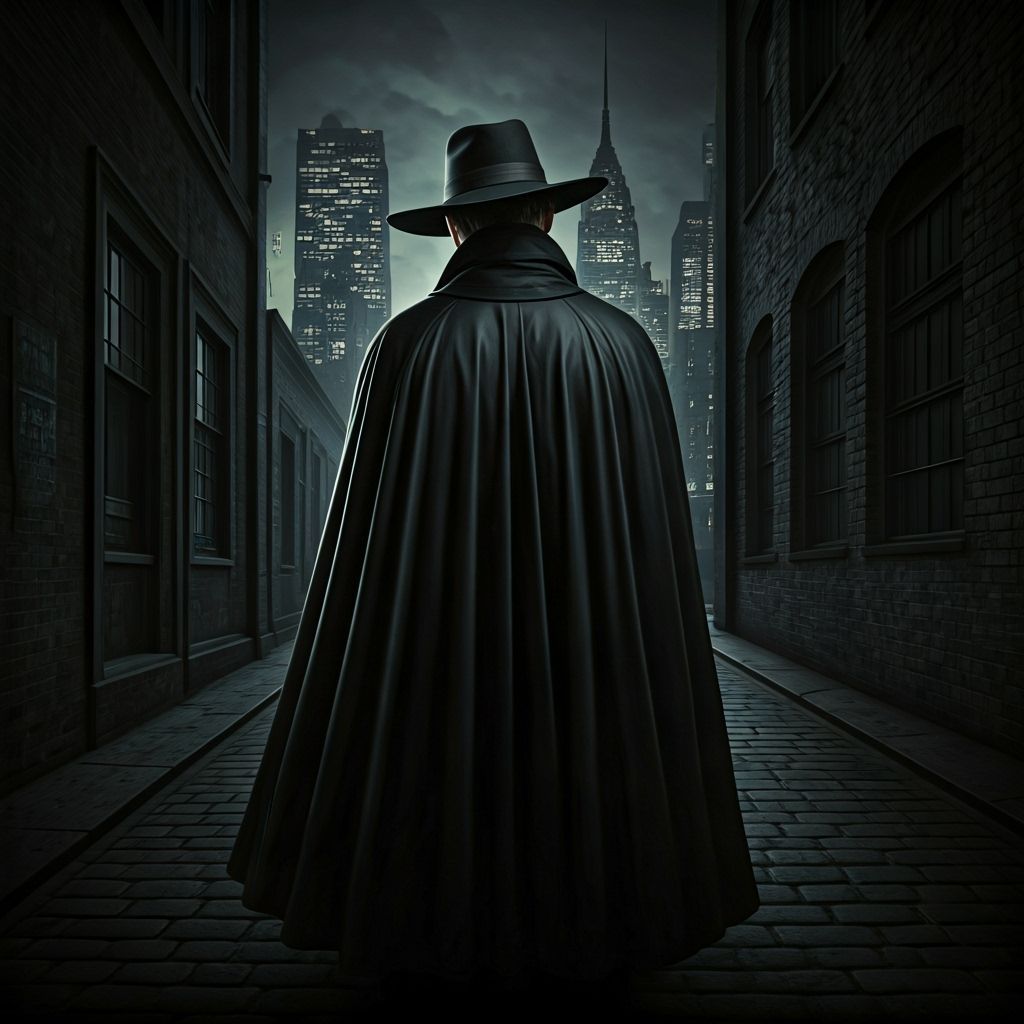 Mysterious Figure in Noir Cityscape