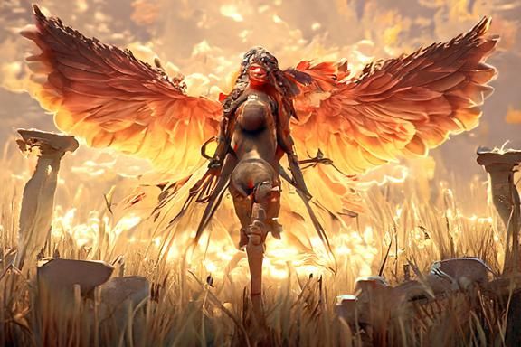 Warrior Angel in Hellscape: Hyperrealistic Digital Art