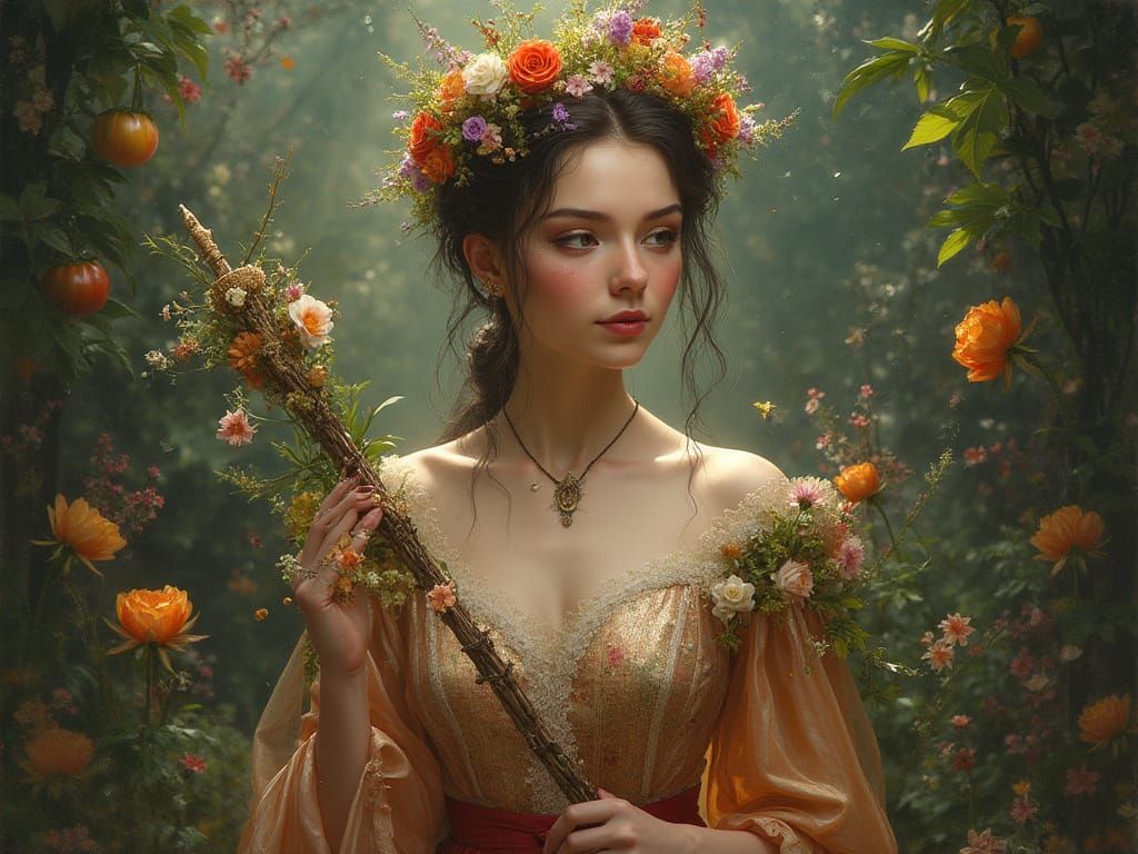 Fantastical Portrait of a Queen in a Floral Crown