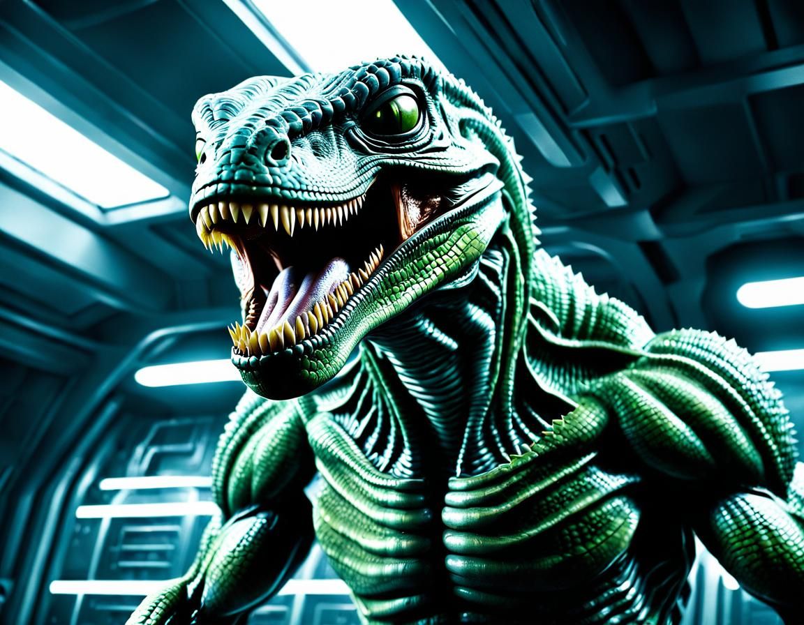 Terrifying Alien Officer in Hyperrealistic Style