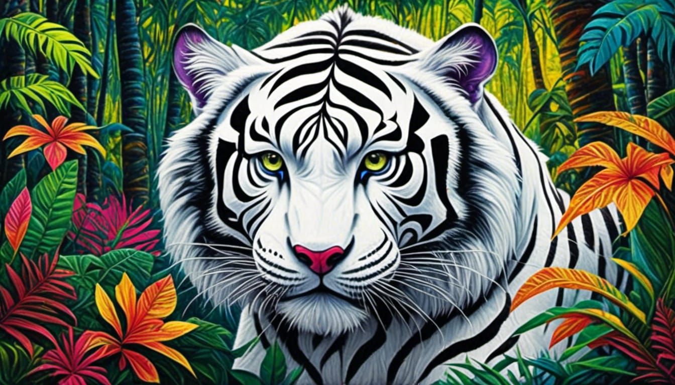 Siberian Tiger Roaming Jungle in Rainstorm