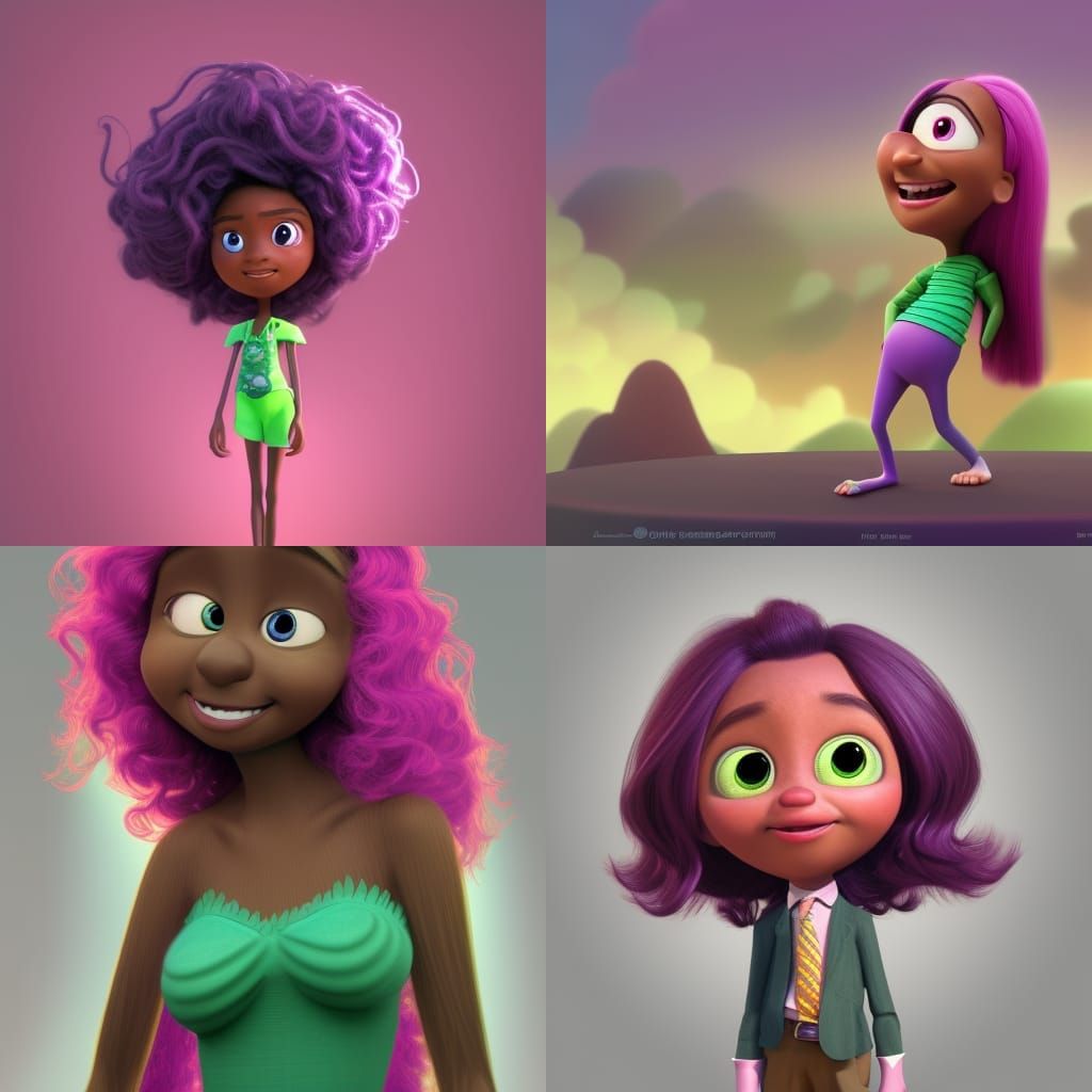 Dark-Skinned Woman with Pink Hair in 3D Digital Art