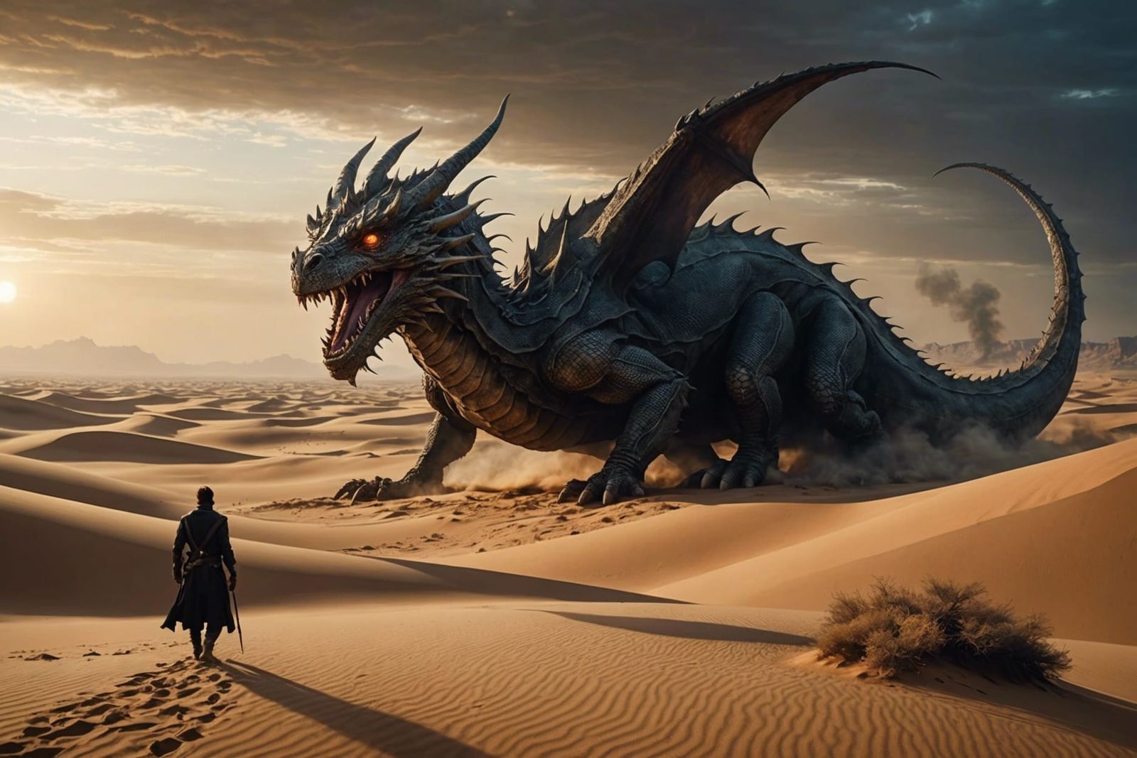 Smoke Dragon in Desert Landscape