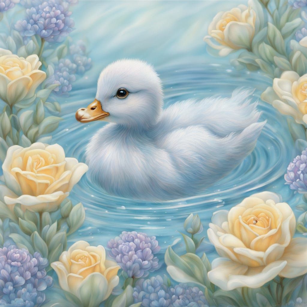 Delicate Blown Glass Duckling with Floral Details