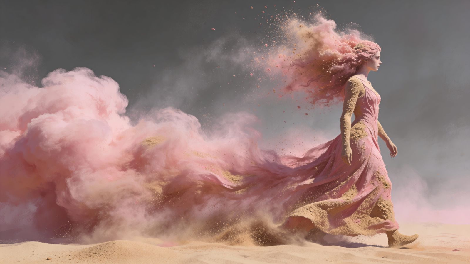 Mystical Sand Woman With Pink Sandstorm