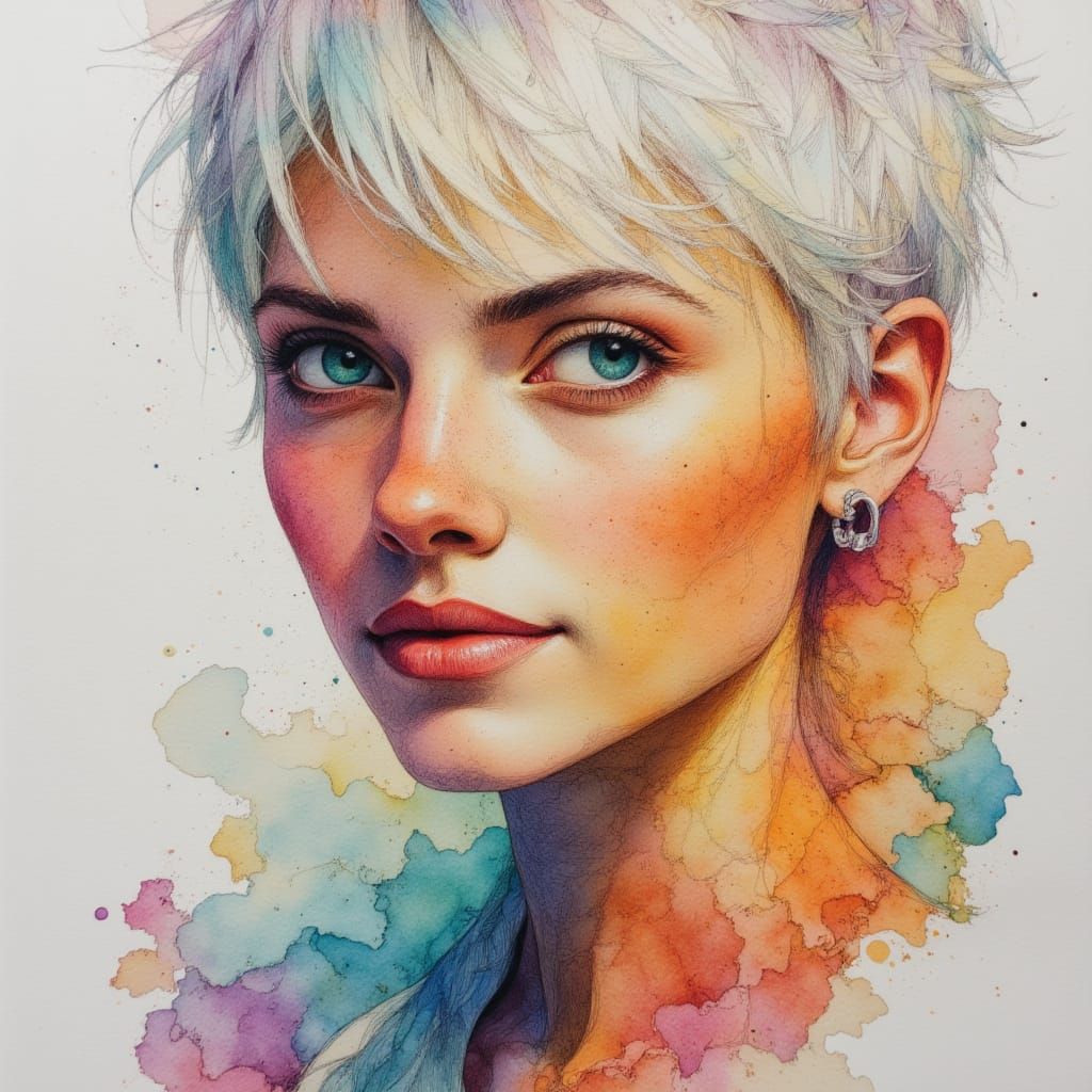 Stunning Australian Woman Portrait with Neurographic Ink Bac...