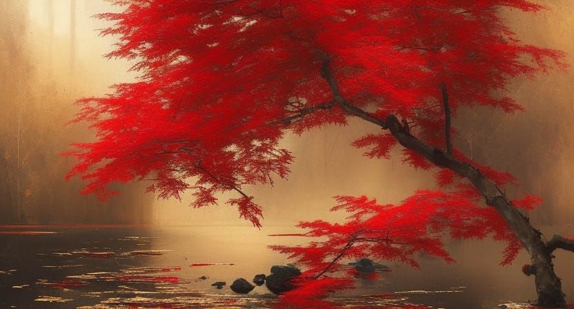 Intricate Acer Palmatum Leaf with Golden Details