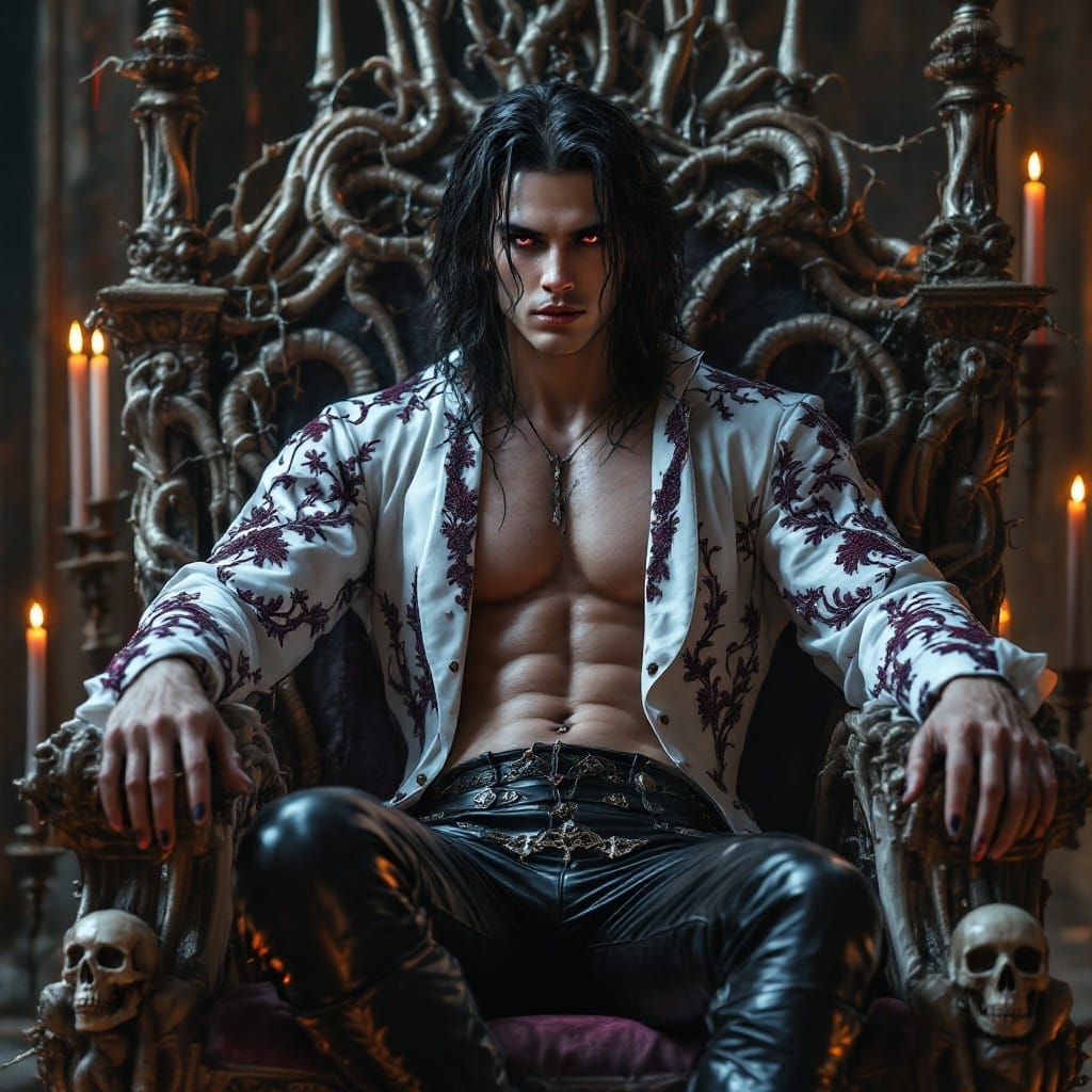 Gothic Vampire on Bone Throne with Baroque Details
